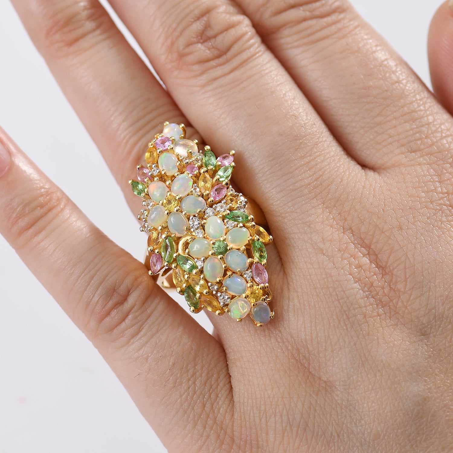 Gelber Saphir, Natürlicher, äthiopischer Welo Opal Ring 925 Silber 750 Gelbgold Vermeil (Größe 21.00) ca. 4.36 ct