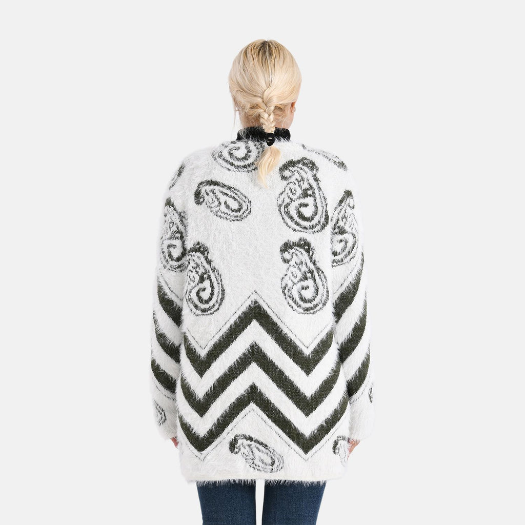 Gemusterter Cardigan mit Taschen, Einheitsgröße, Paisley-Muster, Tiefgrün