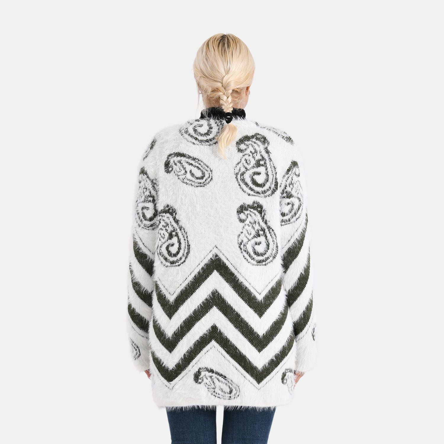 Gemusterter Cardigan mit Taschen, Einheitsgröße, Paisley-Muster, Tiefgrün