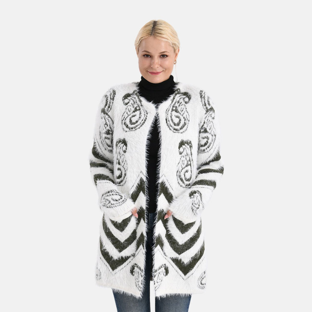 Gemusterter Cardigan mit Taschen, Einheitsgröße, Paisley-Muster, Tiefgrün