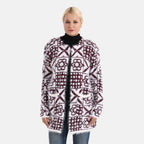 Gemusterter Cardigan mit Taschen, Einheitsgröße, Retro-Muster, Weinrot