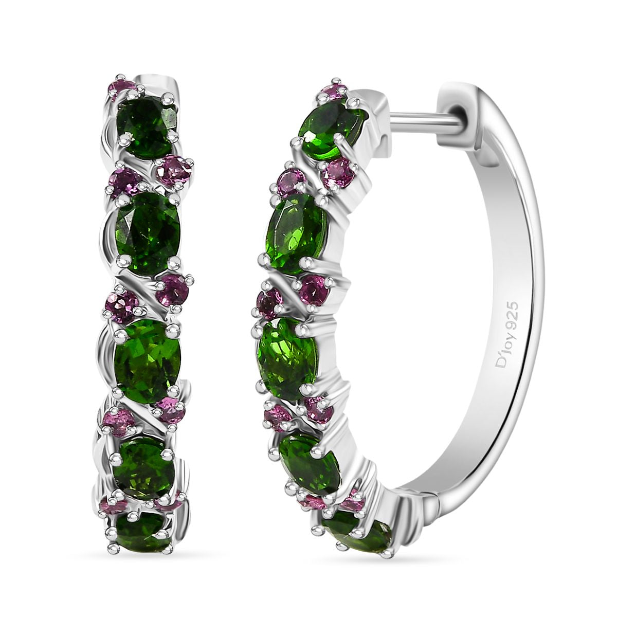 D'joy Natürlicher Chromdiopsid, Natürlicher Rhodolith Granat Ohrringe 925 Silber rhodiniert ca. 2.26 ct