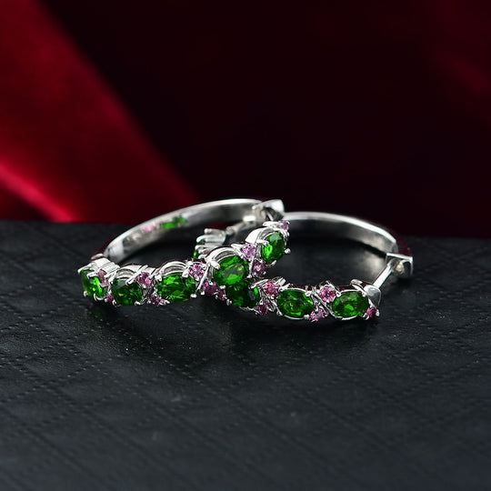 D'joy Natürlicher Chromdiopsid, Natürlicher Rhodolith Granat Ohrringe 925 Silber rhodiniert ca. 2.26 ct