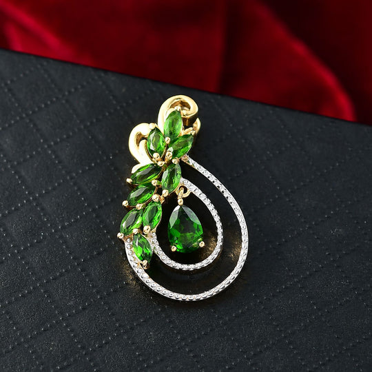 D'Joy Natürlicher Chromdiopsid Anhänger 925 Silber vergoldet ca. 2.35 ct
