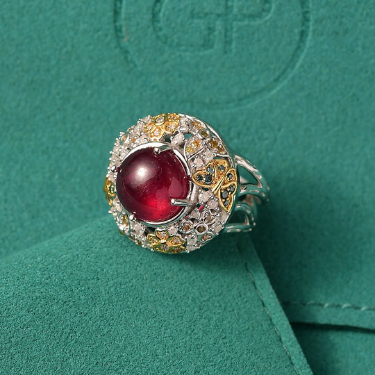 GP Italienische Garten Kollektion - AA Afrikanischer Rubin (Fissure gefüllt), Kanchanaburi Blauer Saphir Ring 925 Silber Rhodiniert und 750 Gelbgold Vermeil (Größe 20.00) ca. 8.49 ct