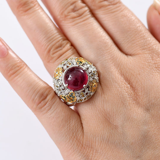 GP Italienische Garten Kollektion - AA Afrikanischer Rubin (Fissure gefüllt), Kanchanaburi Blauer Saphir Ring 925 Silber Rhodiniert und 750 Gelbgold Vermeil (Größe 20.00) ca. 8.49 ct
