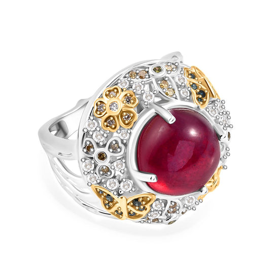 GP Italienische Garten Kollektion - AA Afrikanischer Rubin (Fissure gefüllt), Kanchanaburi Blauer Saphir Ring 925 Silber Rhodiniert und 750 Gelbgold Vermeil (Größe 20.00) ca. 8.49 ct