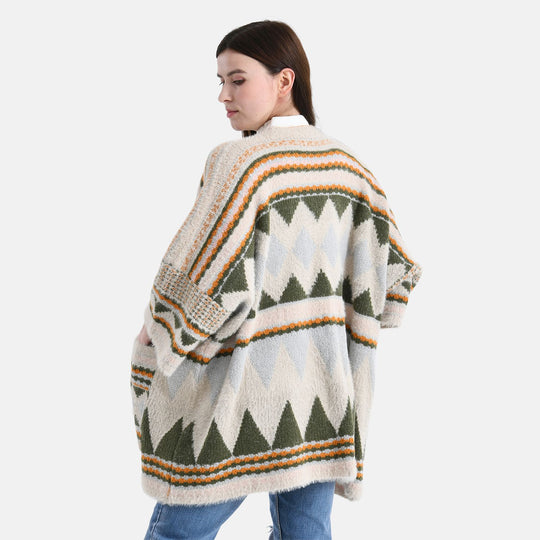 Cardigan mit grafischem Rautenmuster und Taschen, One Size, 73x80 cm, Moosgrün