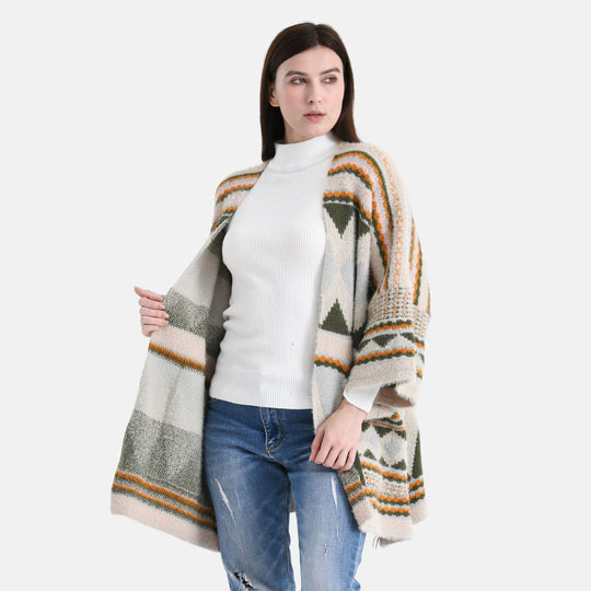 Cardigan mit grafischem Rautenmuster und Taschen, One Size, 73x80 cm, Moosgrün