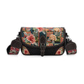 Bestickte Crossbody Tasche, Blumen Design, 22x8x16cm, Schwarz