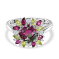 Blooming Petals - D'joy Wassermelonen Quarz Triplette, Natürlicher Rhodolith Granat Ring 925 Silber rhodiniert (Größe 20.00) ca. 4.11 ct