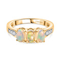 D joy AA Natürlicher, äthiopischer Welo Opal, Weißer Zirkon Ring 925 Silber 750 Gelb Vergoldet (Größe 19.00) ca. 1.03 ct