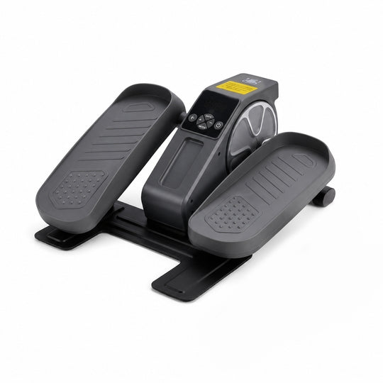 LIVMORE Elektro Fitness Stepper für zuhause, sanftes Training, leise, LCD Display, Fernbedienung, Anti Rutsch Pedale, Schwarz, 1 Jahr Garantie inkl.
