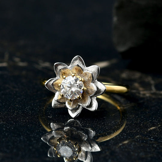 D’joy Moissanit Ring 925 Silber platiniert und vergoldet (Größe 20.00) ca. 0,43 ct