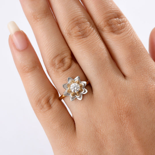 D’joy Moissanit Ring 925 Silber platiniert und vergoldet (Größe 20.00) ca. 0,43 ct