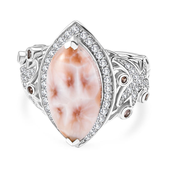D’joy AA Natrolith, Weißer Zirkon Ring 925 Silber rhodiniert (Größe 21.00) ca. 6,38 ct