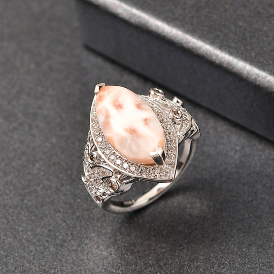 D’joy AA Natrolith, Weißer Zirkon Ring 925 Silber rhodiniert (Größe 21.00) ca. 6,38 ct