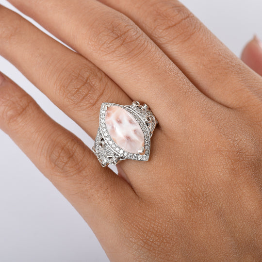 D’joy AA Natrolith, Weißer Zirkon Ring 925 Silber rhodiniert (Größe 21.00) ca. 6,38 ct