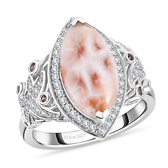 D’joy AA Natrolith, Weißer Zirkon Ring 925 Silber rhodiniert (Größe 21.00) ca. 6,38 ct