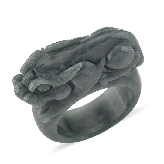 EXTREM SELTEN - Natürlicher Olmek Jadeit Pixiu Ring (Größe 20.00) ca. 90.00 ct