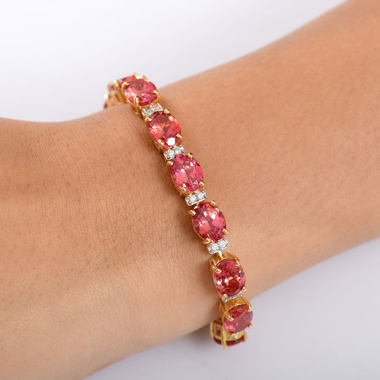 D joy Lab Created Padparadscha-Saphir, Moissanit Armband ca. 19 cm 925 Silber 750 Gelbgold Vermeil ca. 42,19 ct.
