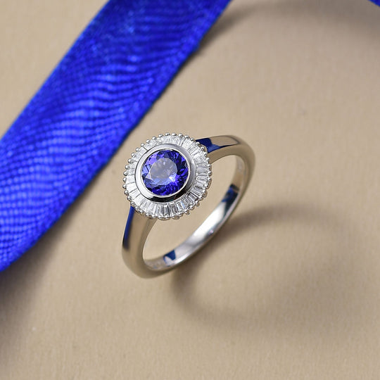 Rhapsody AAAA Tansanit, Weißer Diamant Ring 950 Platin (Größe 18.00) ca. 1.05 ct