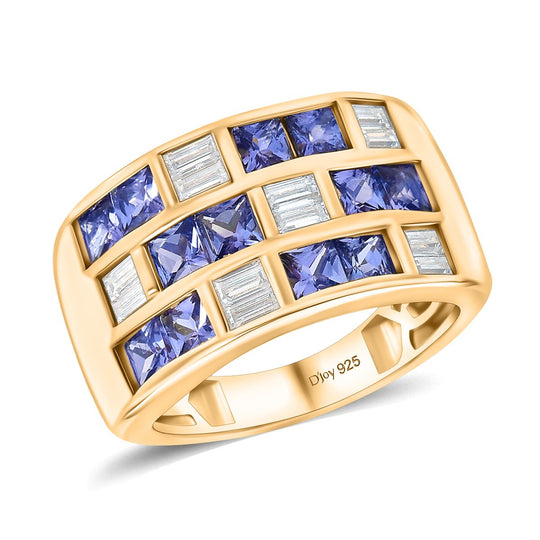 D Joy Tansanit, Moissanit Ring 925 Silber 750 Gelbgold Vermeil (Größe 19.00) ca. 2.27 ct