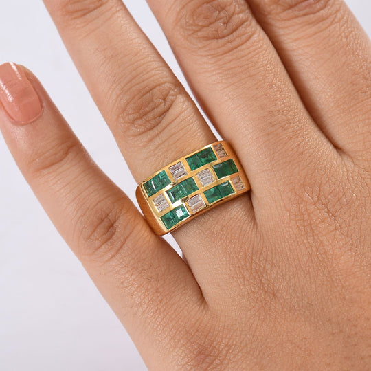 D Joy Socoto Smaragd, Moissanit Ring 925 Silber 750 Gelbgold Vermeil (Größe 18.00) ca. 2.71 ct