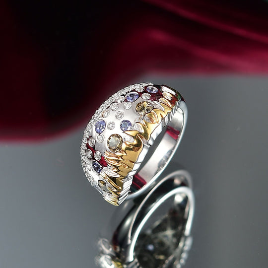 Fire and Ice Collection - Natürlicher goldener Tansanit, Tansanit Ring 925 Silber Rhodiniert und 750 Gelbgold Vermeil (Größe 19.00) ca. 0.98 ct