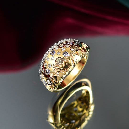 Fire and Ice Collection - Natürlicher goldener Tansanit, Tansanit Ring 925 Silber 750 Gelbgold Vermeil (Größe 21.00) ca. 0.98 ct