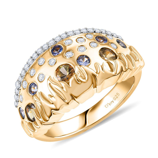 Fire and Ice Collection - Natürlicher goldener Tansanit, Tansanit Ring 925 Silber 750 Gelbgold Vermeil (Größe 21.00) ca. 0.98 ct