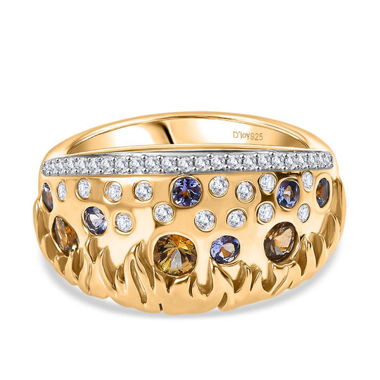 Fire and Ice Collection - Natürlicher goldener Tansanit, Tansanit Ring 925 Silber 750 Gelbgold Vermeil (Größe 21.00) ca. 0.98 ct