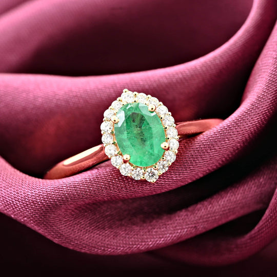 LUXORO AAA Kagem Sambischer Smaragd, Weißer Diamant Ring 585 Gold (Größe 20.00) ca. 1,00 ct