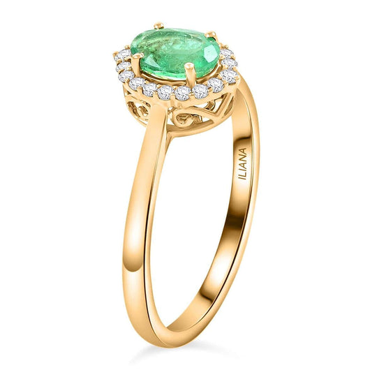 LUXORO AAA Kagem Sambischer Smaragd, Weißer Diamant Ring 585 Gold (Größe 20.00) ca. 1,00 ct