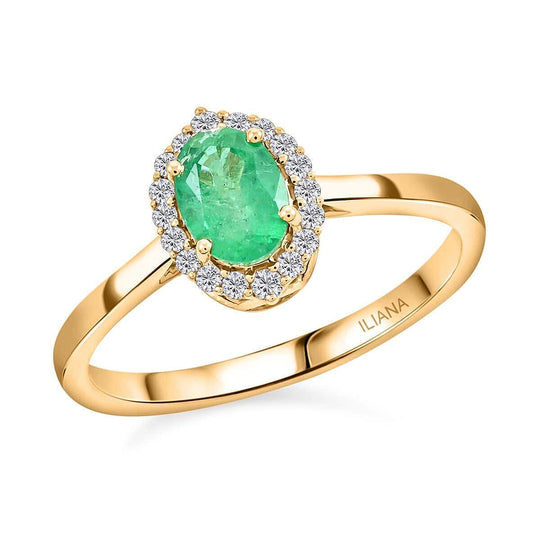 LUXORO AAA Kagem Sambischer Smaragd, Weißer Diamant Ring 585 Gold (Größe 20.00) ca. 1,00 ct