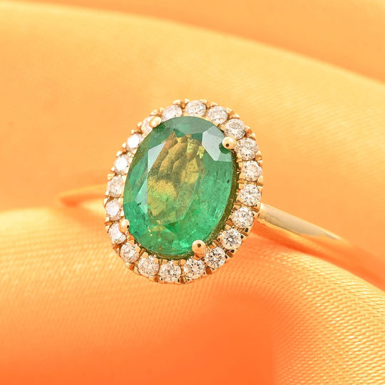 LUXORO AAA Kagem Sambischer Smaragd, Weißer Diamant Ring 585 Gold (Größe 19.00) ca. 1,40 ct