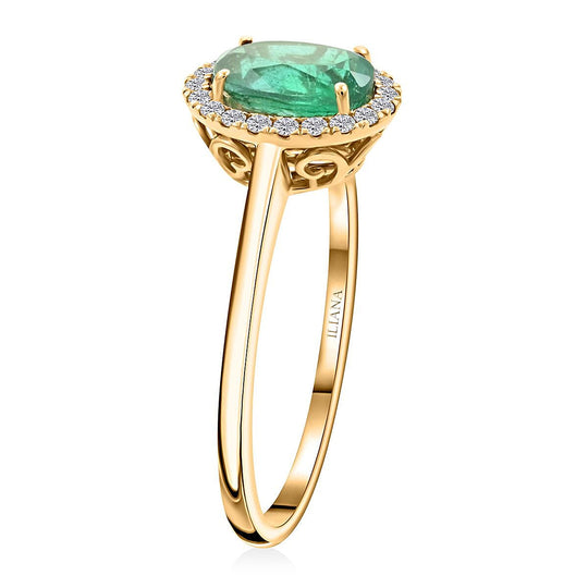 LUXORO AAA Kagem Sambischer Smaragd, Weißer Diamant Ring 585 Gold (Größe 19.00) ca. 1,40 ct
