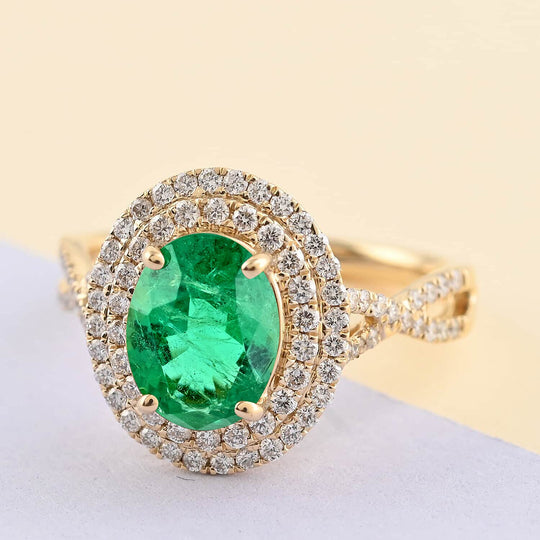 LUXORO AAA Kagem Sambischer Smaragd, Weißer Diamant Ring 585 Gold (Größe 19.00) ca. 2,30 ct