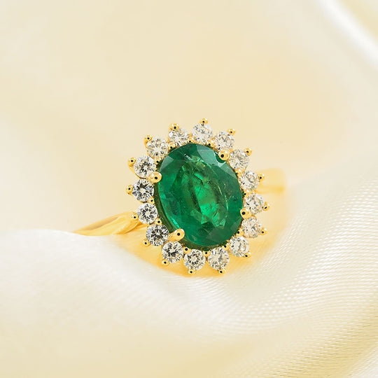 LUXORO AAA Kagem Sambischer Smaragd, Weißer Diamant Ring 585 Gold (Größe 19.00) ca. 2,18 ct