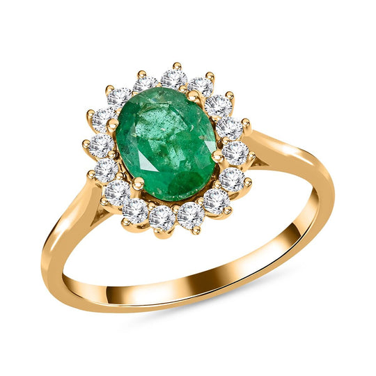 LUXORO AAA Kagem Sambischer Smaragd, Weißer Diamant Ring 585 Gold (Größe 19.00) ca. 2,18 ct