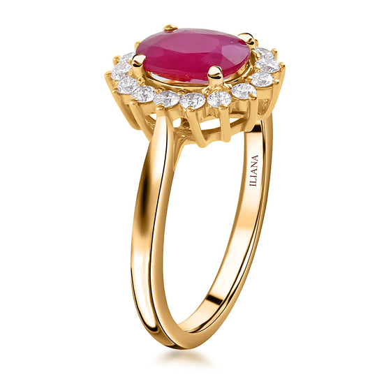 LUXORO AAA Natürlicher Mosambik-Rubin, Weißer Diamant Ring 585 Gold (Größe 17.00) ca. 1,79 ct