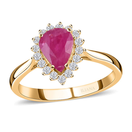 LUXORO AAA Natürlicher Mosambik-Rubin, Weißer Diamant Ring 585 Gold (Größe 20.00) ca. 1,38 ct