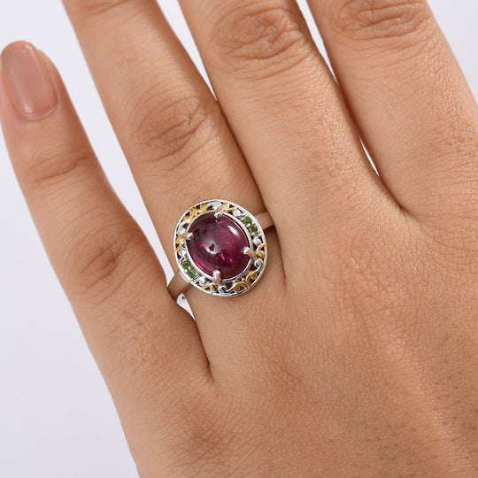 Königlicher Glamour- AAA Afrikanischer Rubin (Fissure gefüllt), Natürlicher Chromdiopsid Ring 925 Silber rhodiniert (Größe 18.00) ca. 5.40 ct