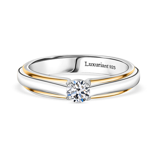 LUXURIANT DIAMOND -Lab Grown Diamant SI-GH SGL zertifiziert Ring, 925 Silber Rhodiniert und 750 Gelbgold Vermeil (Größe 17.00) ca. 0.50 ct