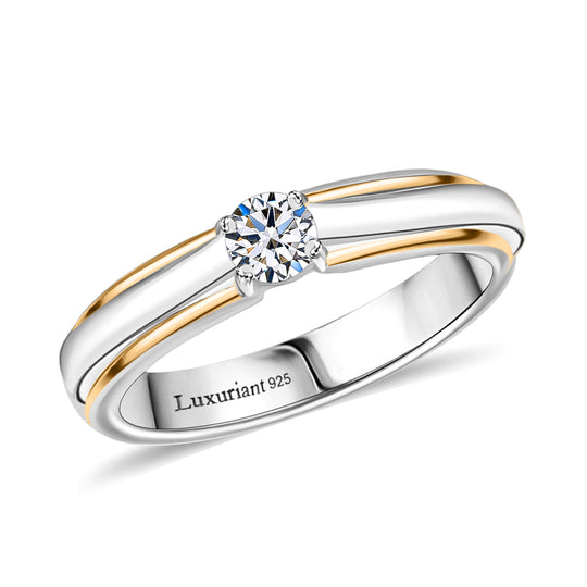 LUXURIANT DIAMOND -Lab Grown Diamant SI-GH SGL zertifiziert Ring, 925 Silber Rhodiniert und 750 Gelbgold Vermeil (Größe 17.00) ca. 0.50 ct