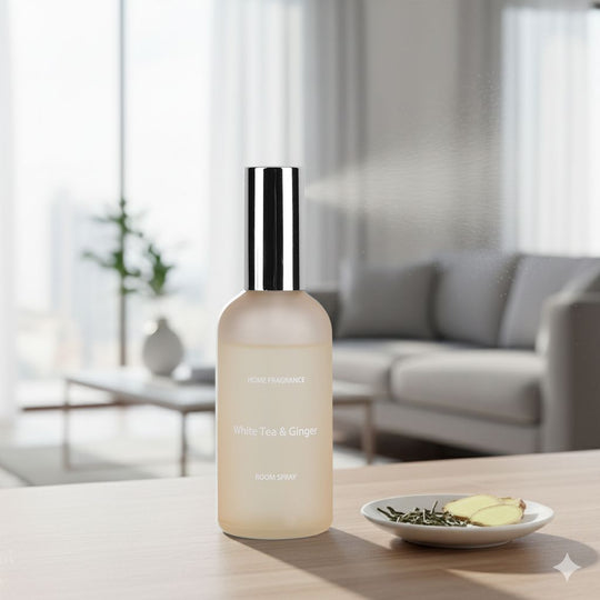 LIVMORE Home Fragrance Kollektion - Raumspray, Weißer Tee-Ingwer, 100ml, Hellgrau