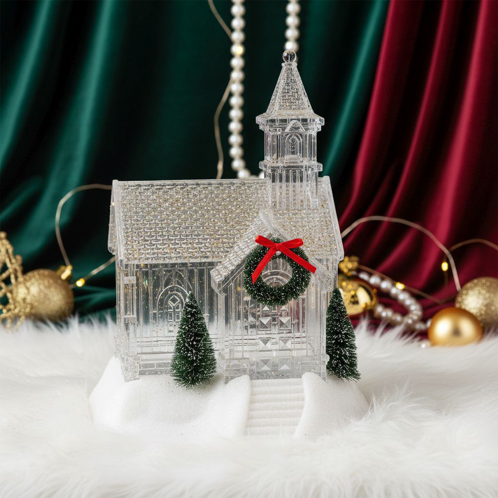 Weihnachts Deko Wasser Lampe Kirche, warmweißes LED, Musikfunktion, 17.2 x 14 x 23 cm, Transparent, Batteriebetrieb 3 x AAA nicht enthalten