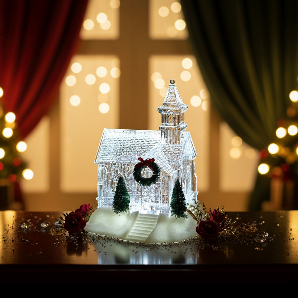 Weihnachts Deko Wasser Lampe Kirche, warmweißes LED, Musikfunktion, 17.2 x 14 x 23 cm, Transparent, Batteriebetrieb 3 x AAA nicht enthalten