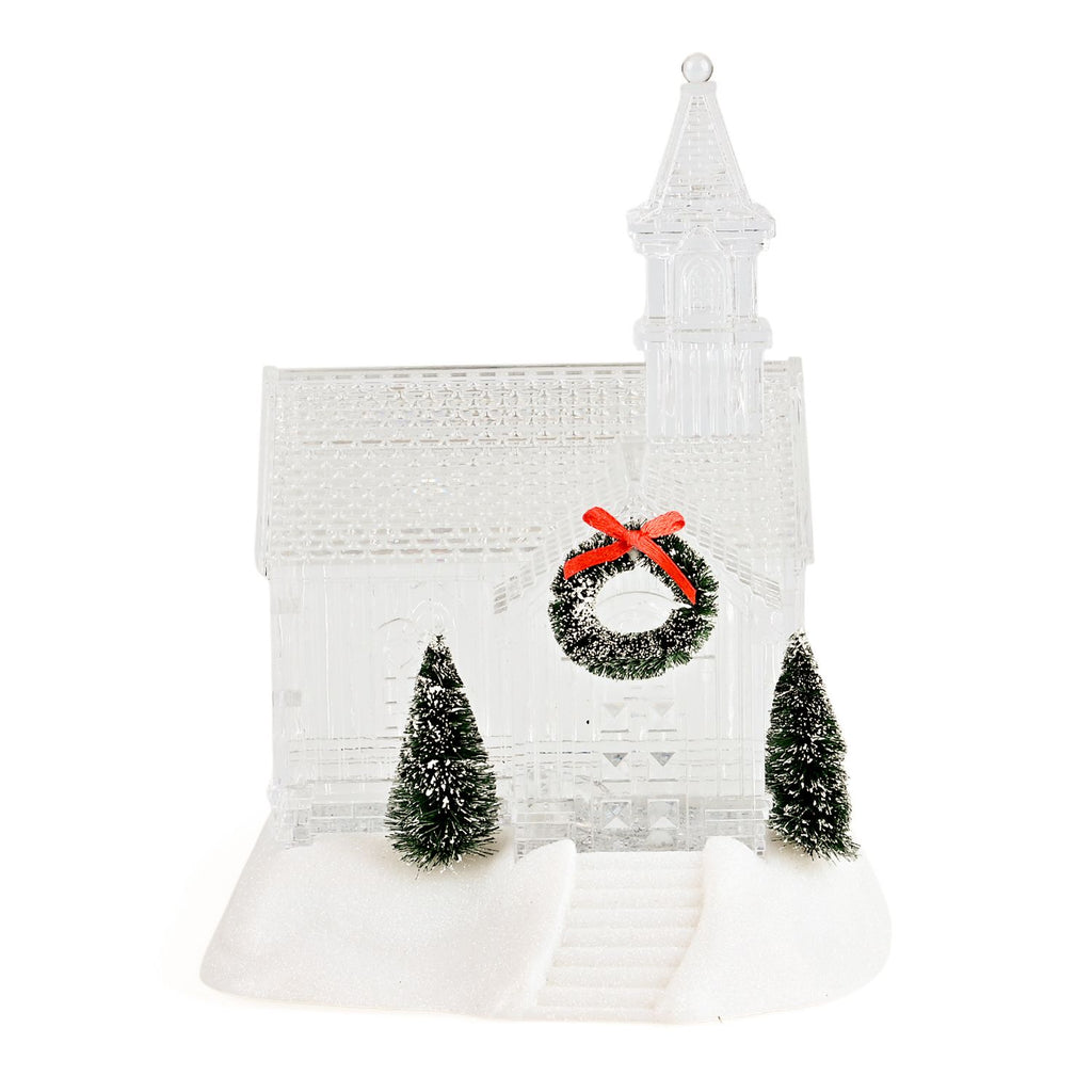 Weihnachts Deko Wasser Lampe Kirche, warmweißes LED, Musikfunktion, 17.2 x 14 x 23 cm, Transparent, Batteriebetrieb 3 x AAA nicht enthalten