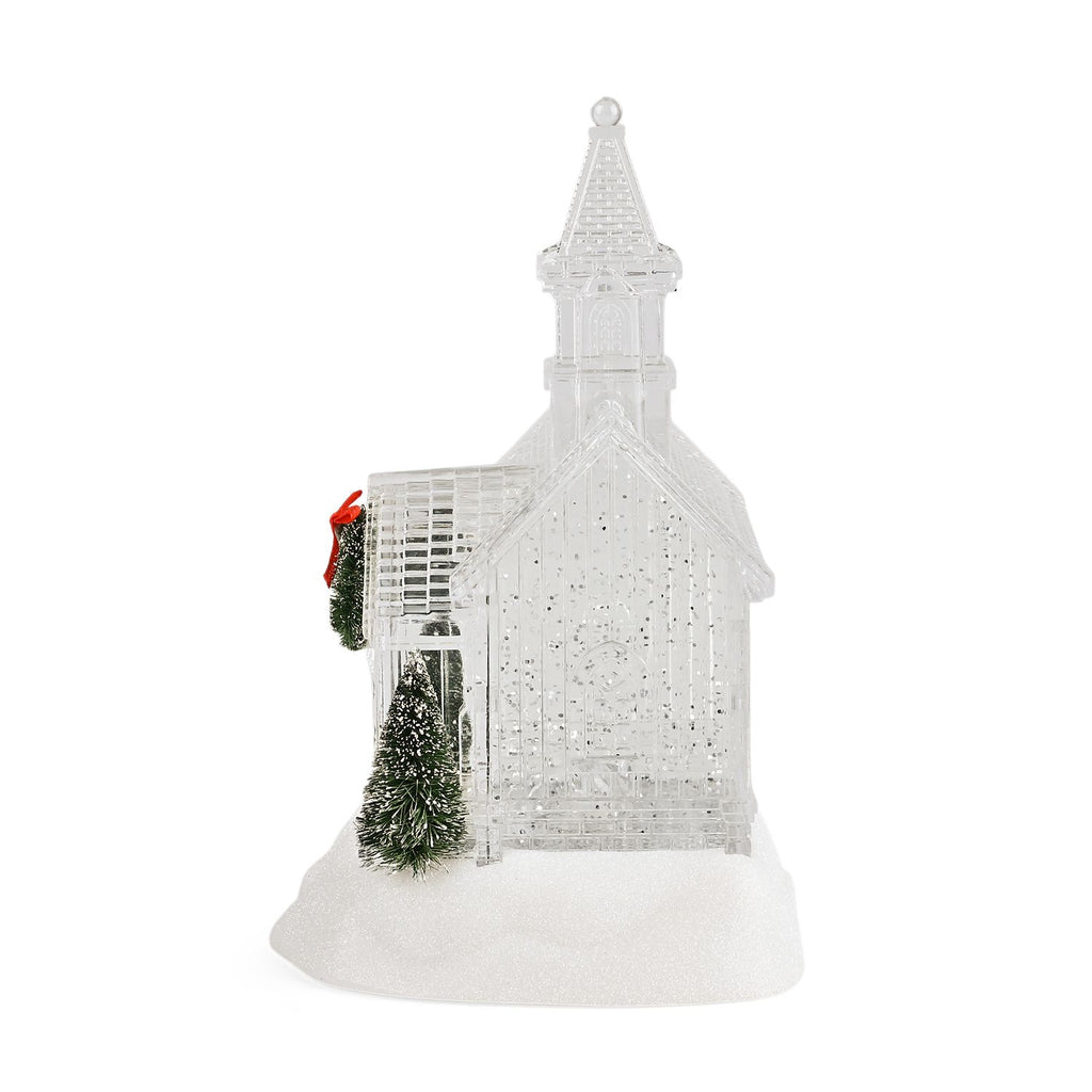 Weihnachts Deko Wasser Lampe Kirche, warmweißes LED, Musikfunktion, 17.2 x 14 x 23 cm, Transparent, Batteriebetrieb 3 x AAA nicht enthalten